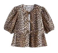GANNI Women's Printed Cotton Poplin Peplum Blouse Leopard EU 40