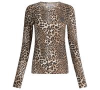 GANNI Women's Soft Cotton Rib Long Sleeve Top Leopard