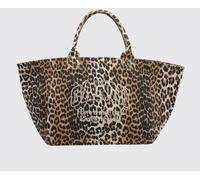 GANNI XXL Tote Bag in Recycled Cotton with Animal Print and Embroidered Logo