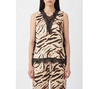 GANNI Zebra-Print Satin Blouse with a V-Neck and Lace Inserts - Size: 38 - female