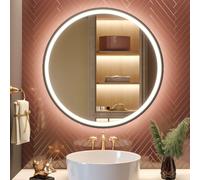 GANPE LED Sensor Mirror, Round Human Body Induction, Black Framed Vanity Mirror, Illuminated Dimmable Anti Fog IP44 Waterproof Wall Mounted Mirror (Human Sensor, 36"*36")