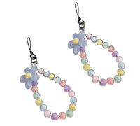 GANPUB 2Pcs Color Mobile Phones Strap Beaded Flower Bracelet Creative Hanging Rope Keychain Mobile Phones Lanyard Beaded Flower Anti-Lost Phone Case Lanyard Girl Women's Wrist Strap Phone Charms
