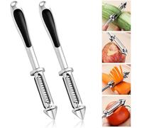 GANPUB 2Pcs Silver All In One Multifunctional Vegetable Peeler, 4 and 1Julienne Peeler, Veggie Peelers for Kitchen, Potato, Pear, Tomato, Cucumber Graters, Peelers and Slicers
