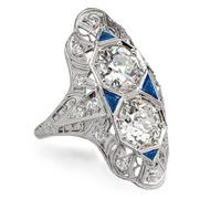 Ganquya Art Deco Antique Boho Vintage Style Infinite Elements Pave Cubic Zirconia Antique Round-Cut and Created Sapphire Ring Women Long Full Finger Wedding Jewelry Size 6-10, US Size 10, Cubic