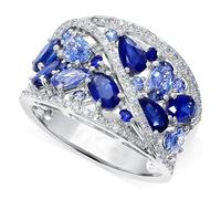 Ganquya Shinning Crystal Inlaid Eternal Band Statement Ring Blue Zircon Halo Hollow Ring Colorful Gemstone Wedding Dinner Party Jewelry for Women(6)