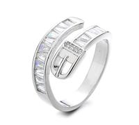 Ganquya Stylish Belt Buckle Open Rings for Women,Sparkling Cubic Zirconia Minimalist Adjustable Statement Stacking Art Deco Band Jewelry（Silver）
