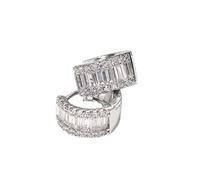 Ganquya Women Huggie Earrings Small Gold Silver Hoop Earrings CZ Simulated Diamond Baguette Cut Simple Comfortable Earrings Everyday Jewelry, 14 Millimeters, Cubic Zirconia