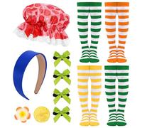 GANSHAYA 12 Pcs 4 Set Halloween Strawberry Cake Costume Orange Blueberry Lemon Accessories Striped Thigh High Socks Headbands Bowknot Hair Clips for Women Halloween Cosplay Dress Up