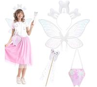 GANSHAYA 4 Pcs Tooth Halloween Fairy Costume Set Butterfly Wings Sparkling Bag Magic Wand Tooth Headband for Adult Women Halloween Party Cosplay Dress Up Outfit