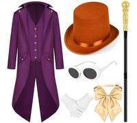 GANSHAYA 6 Pcs Halloween Costume Include Tailcoat,Top Hat,Glasses,Gloves,Bowtie and Scepter for Men Women Movie Cosplay, Multicolor, XL