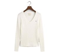 GANT Women's 4800101-113-XXL Stretch Cotton Cable V-Neck, Eggshell, XXL