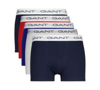Gant 5-Pack White Waistband Boxer Trunks, Red/White/Navy/Blue/Black