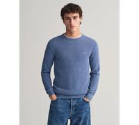 Gant Mens Cotton Pique Crew Neck Jumper - Blue - Size Medium