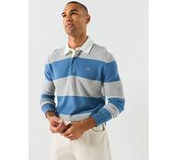 GANT Barstriped Lambswool Rugger Knitted Polo Shirt, Blue, Size L, Men Blue