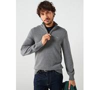 GANT Casual Cotton 1/4 Zip Knitted Jumper, Dark Grey, Size Xl, Men Dark Grey