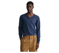 GANT Men's Classic Cotton V-Neck Pullover, Dark Denim Blue Melange, L