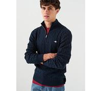 GANT Cotton Cable 1/4 Zip Knitted Jumper - Navy, Navy, Size 3Xl, Men Navy