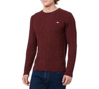 GANT Mens Cotton Cable Knit Crew Neck Jumper - 677 Bordeaux Melange