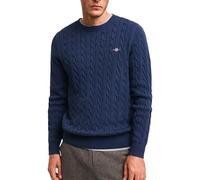 Gant Mens Cotton Cable Knit Crew Neck Jumper - Dark Blue - Size Medium