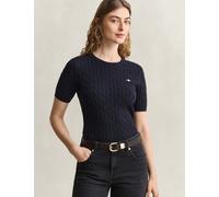 GANT Cotton Rich Cable Crew Neck Knitted T-Shirt Navy