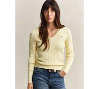 GANT Cotton Rich Cable Knit V-Neck Jumper Yellow