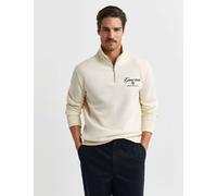 GANT Cotton Rich Half Zip Funnel Neck Jumper Cream