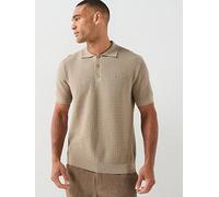 GANT Cotton Texture Polo Shirt, Beige, Size L, Men Beige