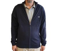 GANT Extrafine Lambswool Zip Cardigan, Dark Navy Melange, M