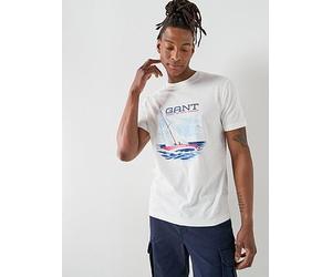 GANT Large Sailing Graphic T-Shirt, Off White, Size L, Men Off White