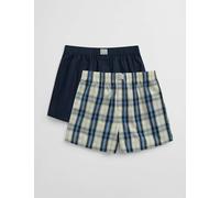 Gant Men's 2 Pack Pure Cotton Checked and Solid Boxers - M - Navy Mix, Navy Mix