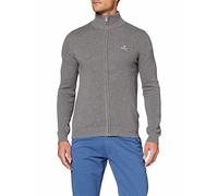 GANT Men's 8040524-92-XXXL Cotton Pique Zip Cardigan, Dark Grey Melange, XXXL