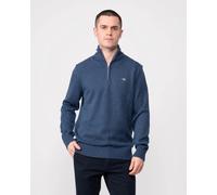 Casual Cotton Half Zip Knit Dark Jeans Blue Melange 3XL