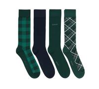 GANT Mens Check & Solid Socks 4 Pack Gift Box (UK, Numeric, 9, 11, Regular, Regular, Tartan Green)