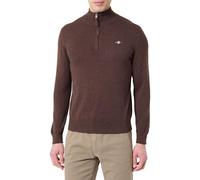 GANT Men's Classic Cotton Half Zip Pullover Sweater, Brown Blend, L