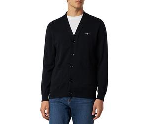 GANT Men's Classic Cotton V-Neck Cardigan, Black, M