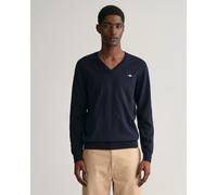 GANT Mens Classic Cotton V-Neck Jumper - 433 Evening Blue