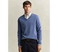 GANT Mens Classic Cotton V-Neck Jumper - 906 Denim Blue Melange - 906 Denim Blue Melange - M
