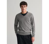 GANT Mens Classic Cotton V-Neck Jumper - 92 Dark Grey Melange