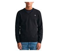 GANT Men's Classic Cotton V-Neck Jumper, Black, Standard, Black, XL