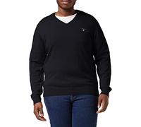 GANT Men's Classic Cotton V-Neck Pullover, Black, S