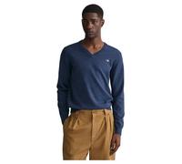 GANT Men's Classic Cotton V-Neck Pullover, Dark Denim Blue Melange, L