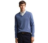 GANT Men's Classic Cotton V-Neck Pullover Sweater, Denim Blue Melange, XL
