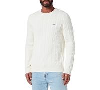 GANT Men's Cotton Cable C-Neck Pullover, Cream, L