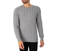 GANT Men's Cotton Cable C-Neck Pullover, Grey Melange, XL