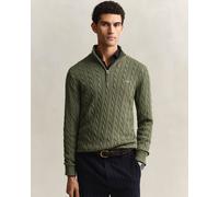 GANT Mens Cotton Cable Half Zip Jumper - 379 Dry Herb Green
