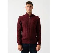 GANT Mens Cotton Cable Half Zip Jumper - 677 Bordeaux Melange - 677 Bordeaux Melange - M