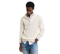 Men's GANT Mens Cotton Cable Half Zip Jumper - Cream - Size: 40/Regular