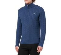 GANT Men's Cotton Cable Half Zip Pullover Sweater, Dark Denim Blue Melange, L