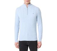 GANT Men's Cotton Cable Half Zip Pullover Sweater, Ice Blue Melange, M