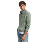 GANT Men's Cotton Cable Half Zip Pullover Sweater, Khaki Green Mel, M